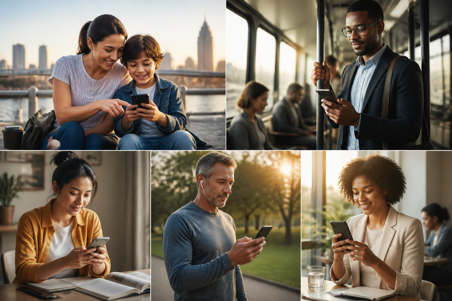 Diverse people using smartphones in everyday life