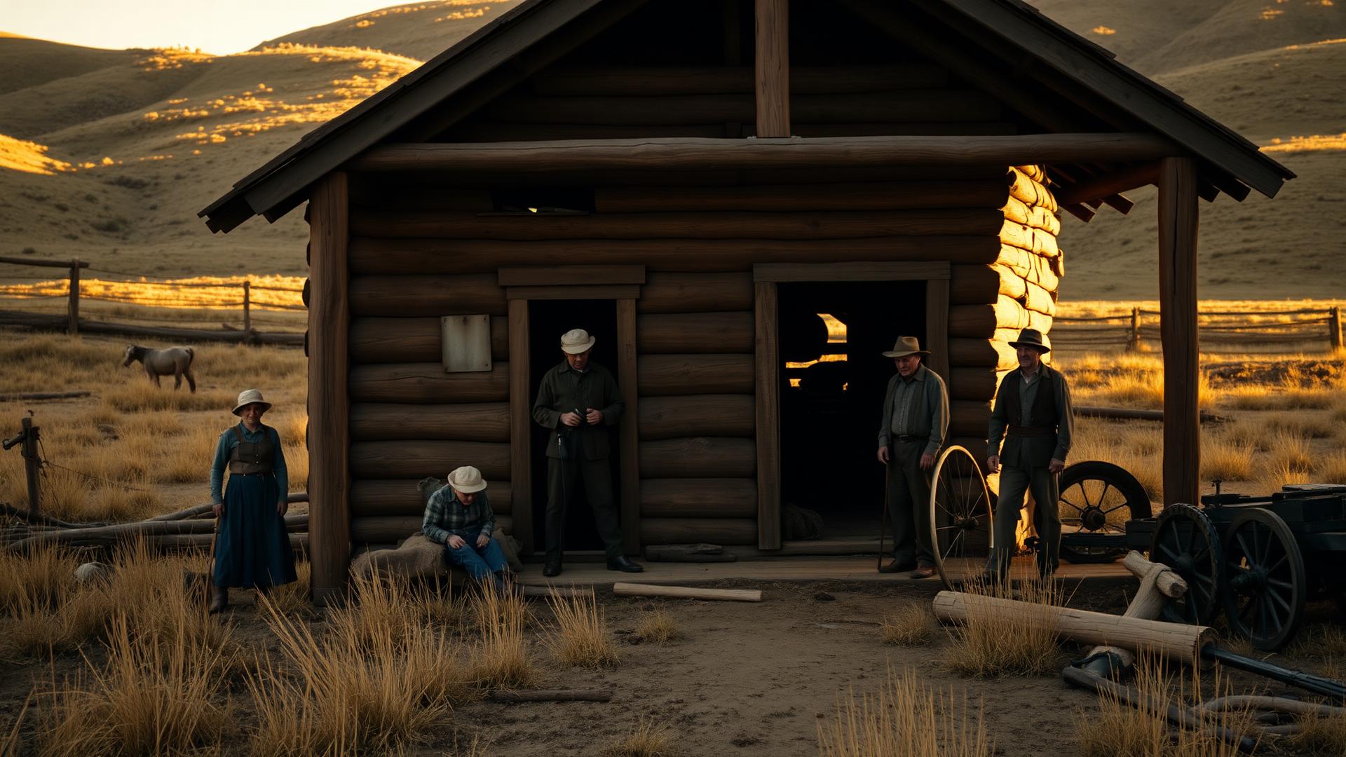 Homesteaders building a cabin