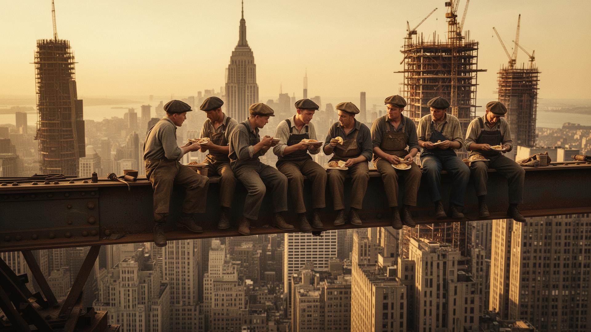 Steelworkers above the city