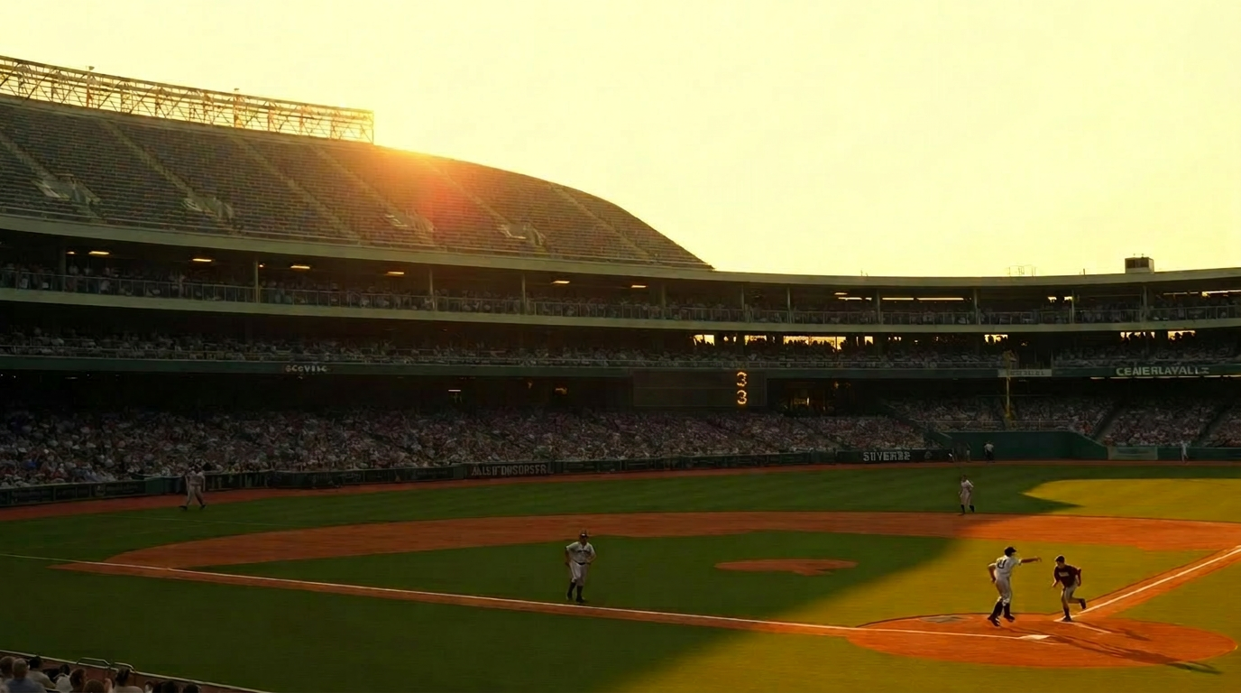 Vintage baseball game at golden hour